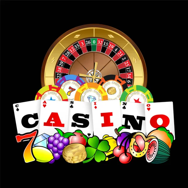 Casino Logo Playing Cards Roulette Wheel Symbol — Stock Vector