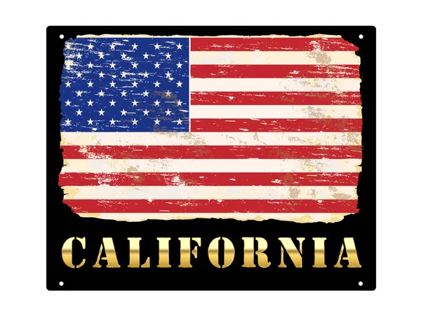 California Ord Guld Med Grungy Amerikanska Flaggan Emalj Sig — Stock vektor