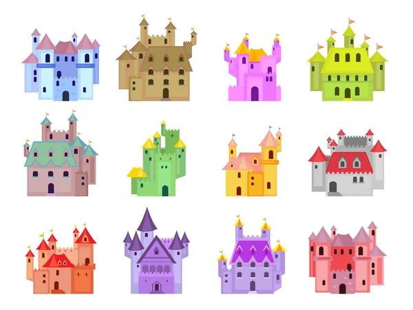 Castelos de conto de fadas de desenhos animados — Vetor de Stock