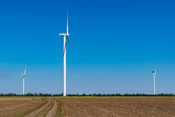 Turbiny Wiatrowe Terenie Latem — Zdjęcie stockowe