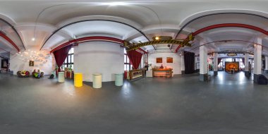 Minsk, Beyaz Rusya - 2018: 3d küresel panorama parti çatı iç ile bar-görüntüleme açısı 360 ile. Sanal gerçeklik için hazır. Tam equirectangular projeksiyon. Resepsiyon. Endüstriyel iç.