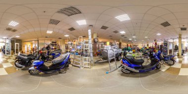 Moskova - 2018: 3d küresel panorama 360 derecelik görüş açısı ile alışveriş Tarım için donatım iç ile. Tam equirectangular projeksiyon. Vr sanal gerçeklik için hazır. 