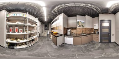 Moskova-2018: 3d küresel panorama 360 derecelik görüş açısı ecorative döşeme, doğal taş ile donanım mağaza iç ile. Tam equirectangular projeksiyon. Vr sanal gerçeklik için hazır. 
