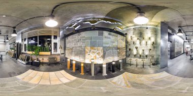 Moskova-2018: 3d küresel panorama 360 derecelik görüş açısı ecorative döşeme, doğal taş ile donanım mağaza iç ile. Tam equirectangular projeksiyon. Vr sanal gerçeklik için hazır. 