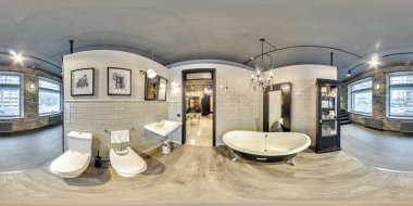 Moskova - 2018: 3d küresel panorama 360 derecelik görüş açısı şık iç mobilya tasarım mağaza modern alışveriş merkezi çatı banyo Equirectangular projeksiyon hazır sanal gerçeklik vr için ile 