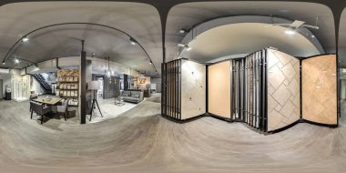 Moskova - 2018: 3d küresel panorama 360 derece sanal gerçeklik vr için tasarım mağaza modern alışveriş merkezi çatı katı seramik Equirectangular projeksiyon hazır şık iç açısı ile 