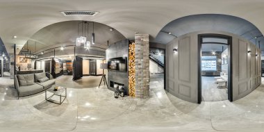 Moskova - 2018: 3d küresel panorama 360 derecelik görüş açısı güzel şık iç mobilya tasarım mağaza modern alışveriş merkezi çatı Equirectangular projeksiyon hazır sanal gerçeklik vr için ile 