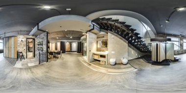 Moskova - 2018: 3d küresel panorama 360 derecelik görüş açısı güzel şık iç mobilya tasarım mağaza modern alışveriş merkezi çatı Equirectangular projeksiyon hazır sanal gerçeklik vr için ile 