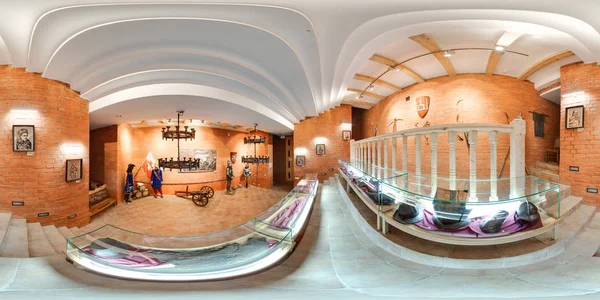 中世纪博览会的内部在博物馆 球面全景 360 度视角 中为虚拟现实做好准备 美丽的背景 Equirectangular — 图库照片