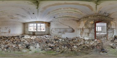 Eski Sovyet mimari 3d küresel panorama 360 derecelik açı bandoned Kışın kar ile Pripyat için sanal gerçeklik vr tam equirectangular projeksiyon korkunç arka plan iç yapı ile ilgilenen ile
