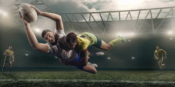 Rugby Players Fight Ball Professional Rugby Stadium — Stock Photo, Image