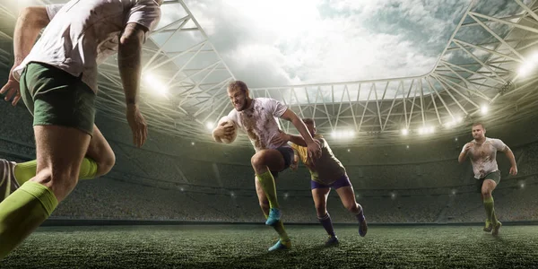 Rugby Gracze Walczą Piłkę Stadionie Rugby Zawodowych — Zdjęcie stockowe