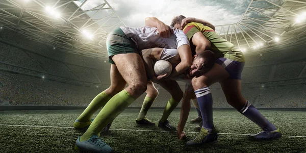 Rugby Players Fight Ball Professional Rugby Stadium — Stock Photo, Image