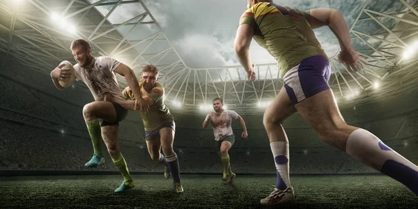 Rugby Gracze Walczą Piłkę Stadionie Rugby Zawodowych — Zdjęcie stockowe