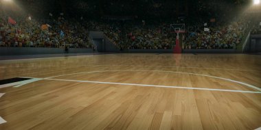 Professional basketball arena. Tribunes with sport fans. 3D illustration clipart
