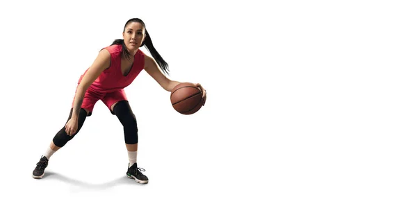 Jugadora Baloncesto Femenina Con Balón Gran Arena Profesional — Foto de Stock