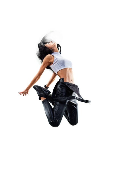 Isolated Female Hip Hop Dancer. Beautiful girl dancing on white background