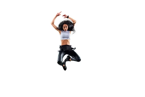 Isolated Female Hip Hop Dancer Beautiful Girl Dancing White Background — Stock Photo, Image