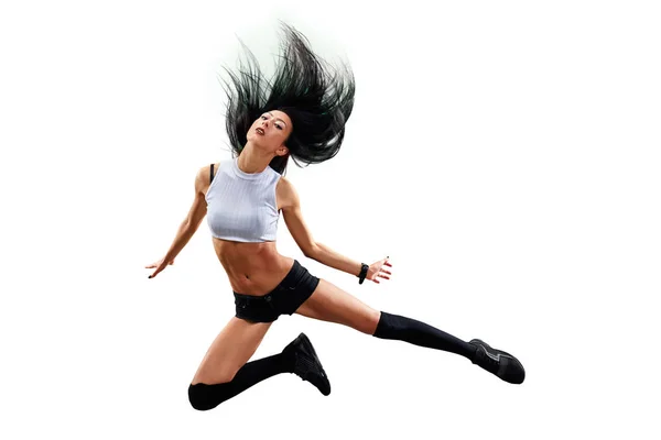 Bailarina Hip Hop Femenina Aislada Hermosa Chica Bailando Sobre Fondo —  Fotos de Stock