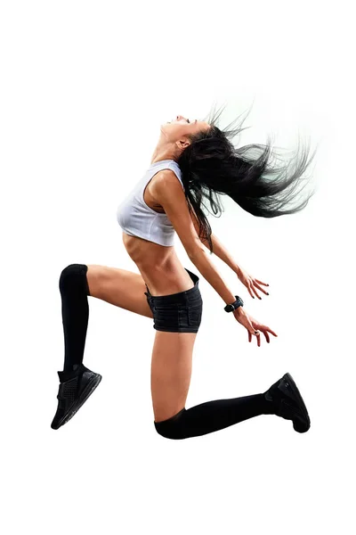 Bailarina Hip Hop Femenina Aislada Hermosa Chica Bailando Sobre Fondo — Foto de Stock