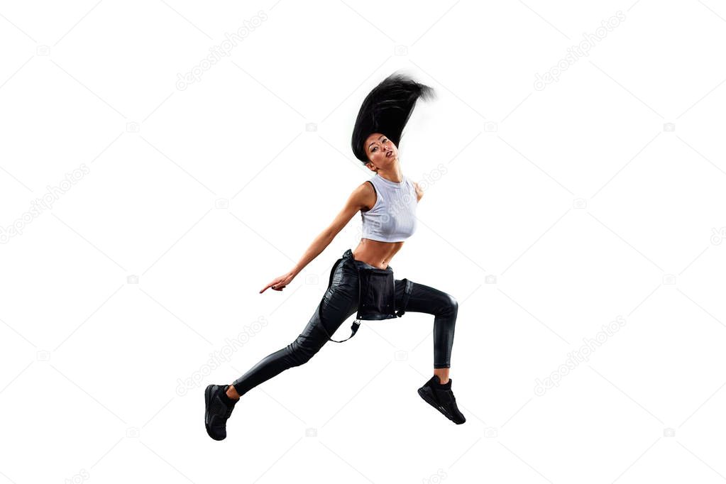 Isolated Female Hip Hop Dancer. Beautiful girl dancing on white background