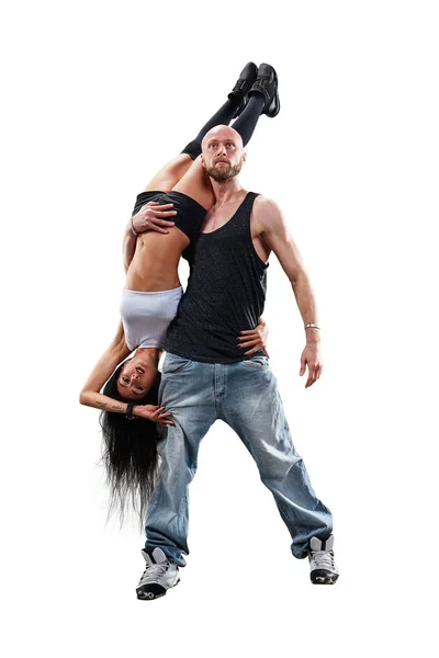 Bailarines Hip Hop Aislados Hermosa Pareja Bailando Apasionadamente Sobre Fondo — Foto de Stock