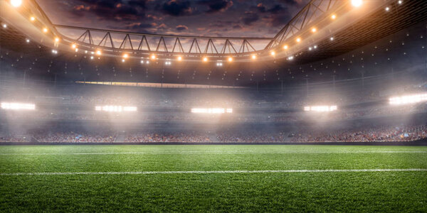 Professional soccer field stadium. 3D illustration