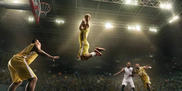 Jogadores Basquete Grande Arena Profissional Durante Jogo Jogador Basquete Faz — Fotografia de Stock