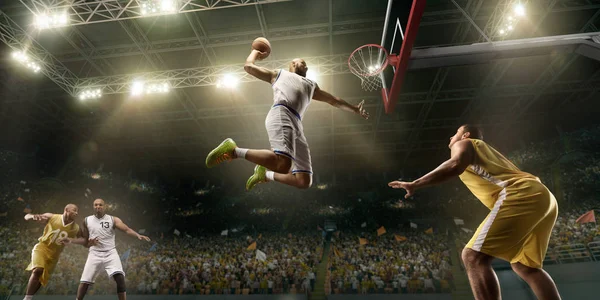 Basketball Players Big Professional Arena Game Basketball Player Makes Slum — Stock Photo, Image