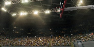 3d basketbol potaile profesyonel basketbol arenası. Spor taraftarları ile Tribünler