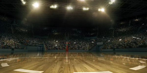 Arena Baloncesto Profesional Con Aro Baloncesto Tribunes Con Aficionados Deporte —  Fotos de Stock