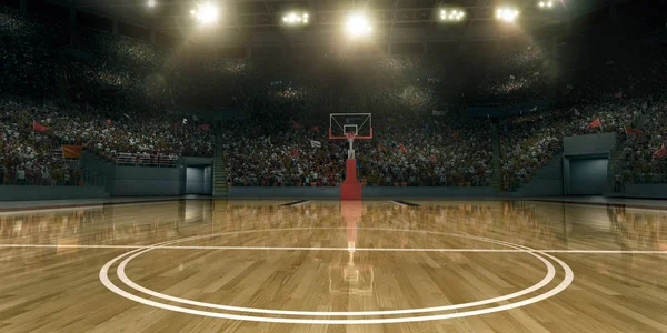 Professionele Basketbal Arena Met Basketbal Hoepel Tribunes Met Sportliefhebbers Stockfoto