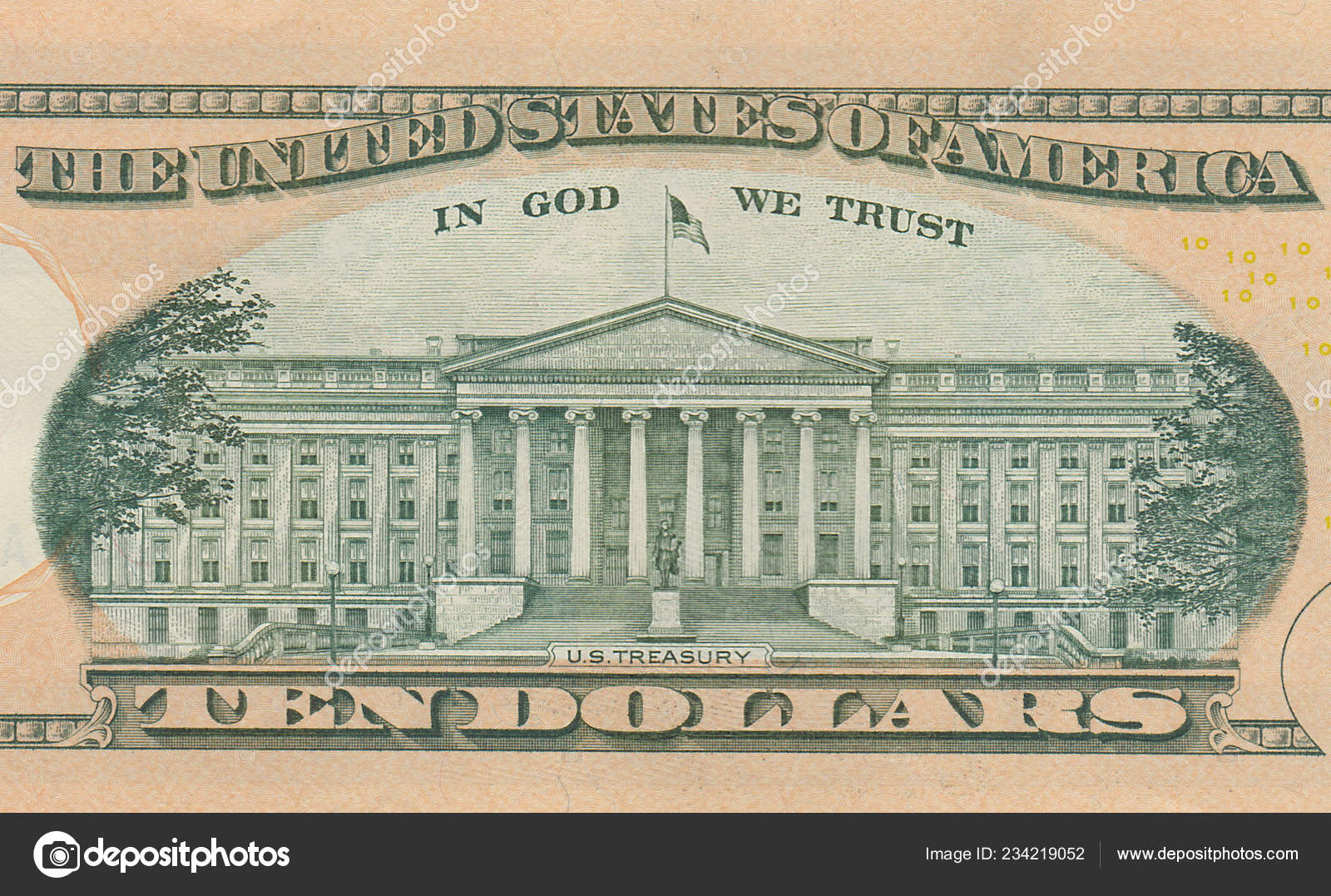 Ten dollar bill 10 usd closeup macro, Alexander Hamilton portrait