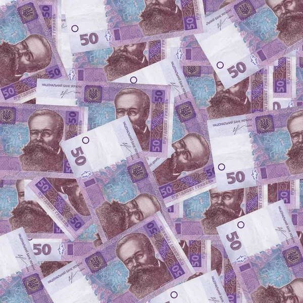 Spousta padesáti měny Ukrajinská hřivna izolované na bílém — Stock fotografie
