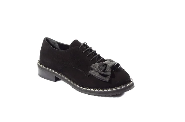 Zwarte Schoen Met Lint Geïsoleerd Witte Achtergrond — Stockfoto