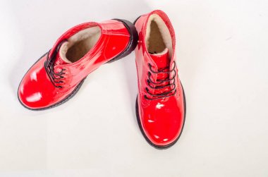 Beyaz arka plan üzerinde izole kadın düz Fotoğraf siyah ayakkabı