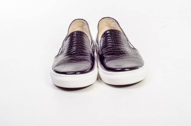 Beyaz arka plan üzerinde izole kadın düz Fotoğraf siyah ayakkabı