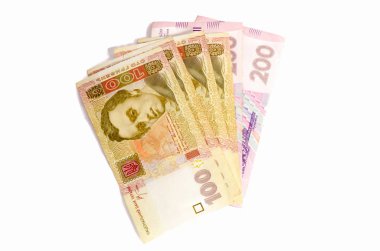 Ukraynalı para hryvnia. Ulusal para birimi. Bancknotes yığını