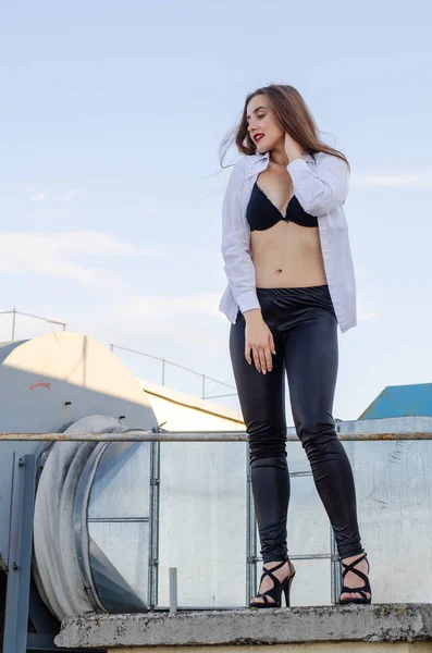 Young sexy woman posing in the roof, Lifestyle portrait — 스톡 사진