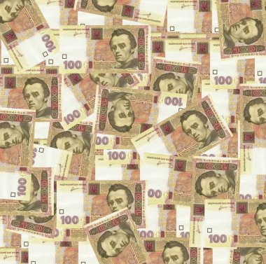 İki yüz Ukraynalı hryvnia banknotlar siyah çanta içinde.