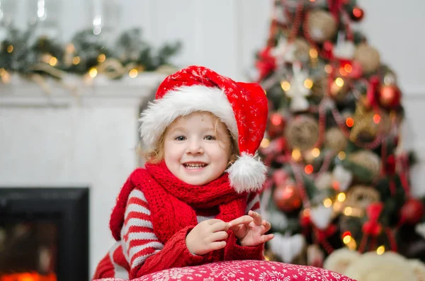 Christmas miracle, magic gift box and a child baby girl — Stock Photo, Image