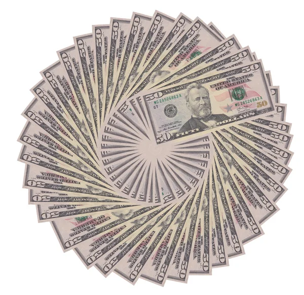 Beyaz Arka Planda Izole Elli Dolar Banknotlar — Stok fotoğraf