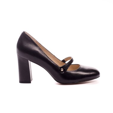 Beyaz arka planda izole siyah kadın ayakkabıları.