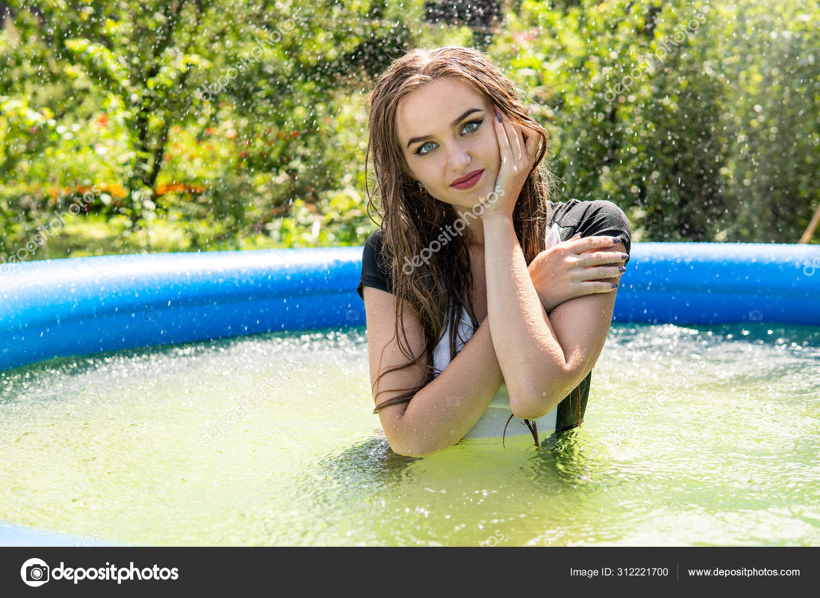 Close up summer fashion portrait of amazing sensual woman with perfect tan  body posing in pool. 31416788 Stock Photo at Vecteezy