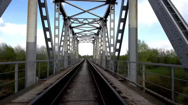Break through the dron through the railway bridge — Stock Image Break through the dron through the railway bridge Stock Image