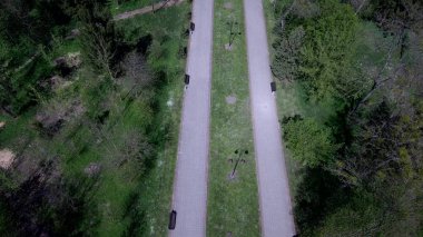 Drone shoot of the river and park aerial view