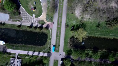 Drone shoot of the river and park aerial view
