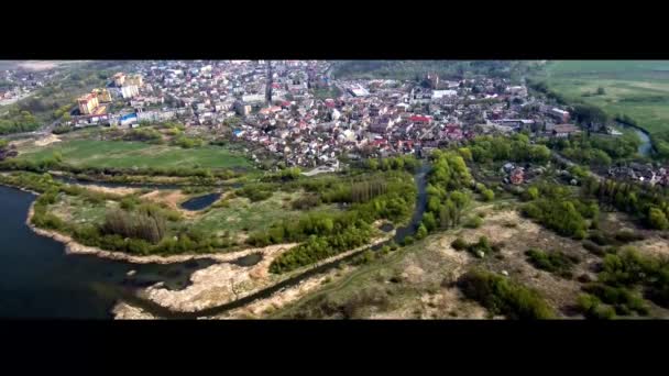 Όμορφο Πανόραμα Εναέρια Πλάνα Του Lutsk Cityscape Κοντά Στο Κάστρο — Αρχείο Βίντεο