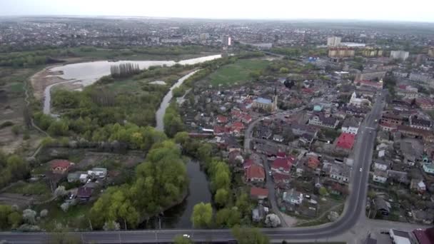 Bela Paisagem Urbana Panorama Lutsk Perto Castelo Lubart Rastreamento Câmera — Vídeo de Stock