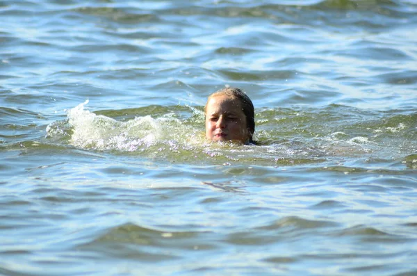 Ein Kleines Mädchen Das See Schwimmt — Stockfoto